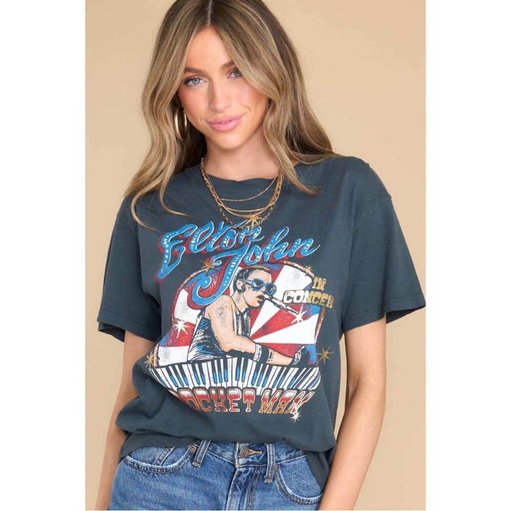 Daydreamer Black Red Blue Elton John Rocket Man Concert Oversized T-Shirt Sz L - Picture 13 of 13